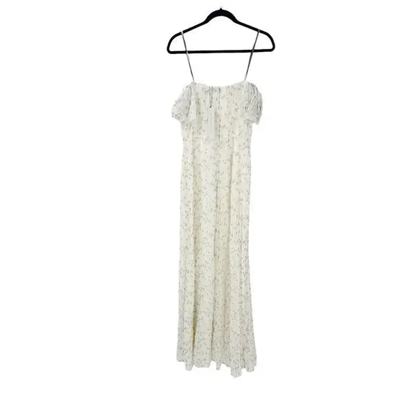 ML MONIQUE LHUILLIER Women's Off-the-Shoulder Metallic Chiffon Gown Beige 4 NWT